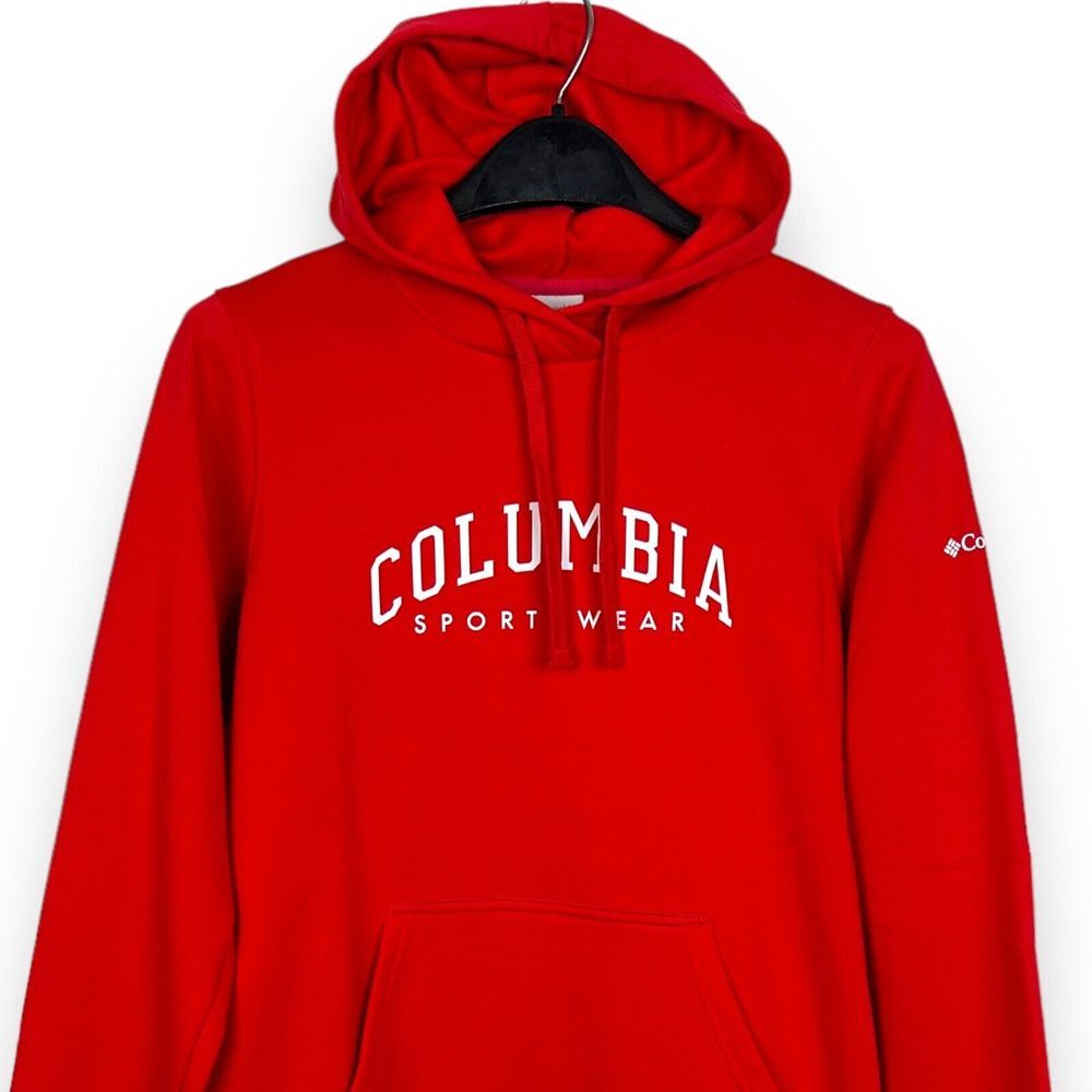 Columbia Women's Small Hoodie Cotton Blend Pullover Sweatshirt Spellout Red